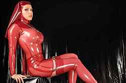 Bianca's Latex Lair Latex Fetish Icon Bianca Beauchamp red latex nun