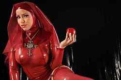 Bianca's Latex Lair Latex Fetish Icon Bianca Beauchamp red latex nun